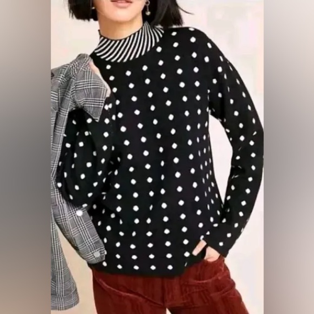 Anthropologie by Anthropologie Graphic Black and White Mock Neck Pullover Sz XS
